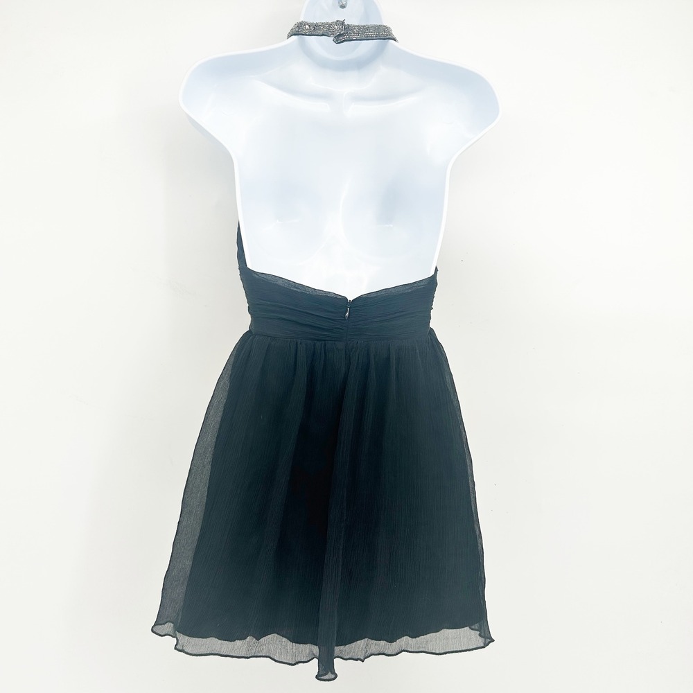 Express Womens Black Silk Beaded Halter Y2K Glam Cocktail Babydoll Top Size 4 - Picture 8 of 8